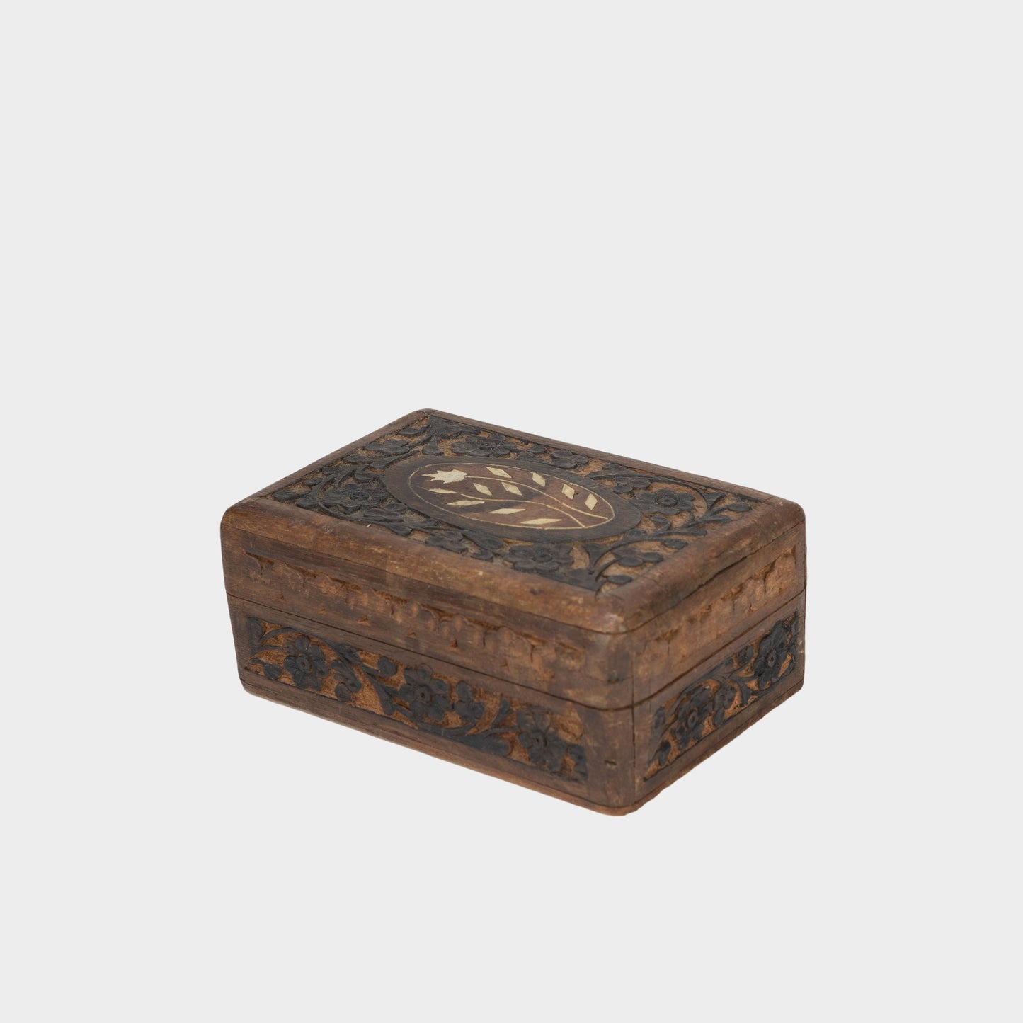 Antique Inlaid Carved Wooden Box