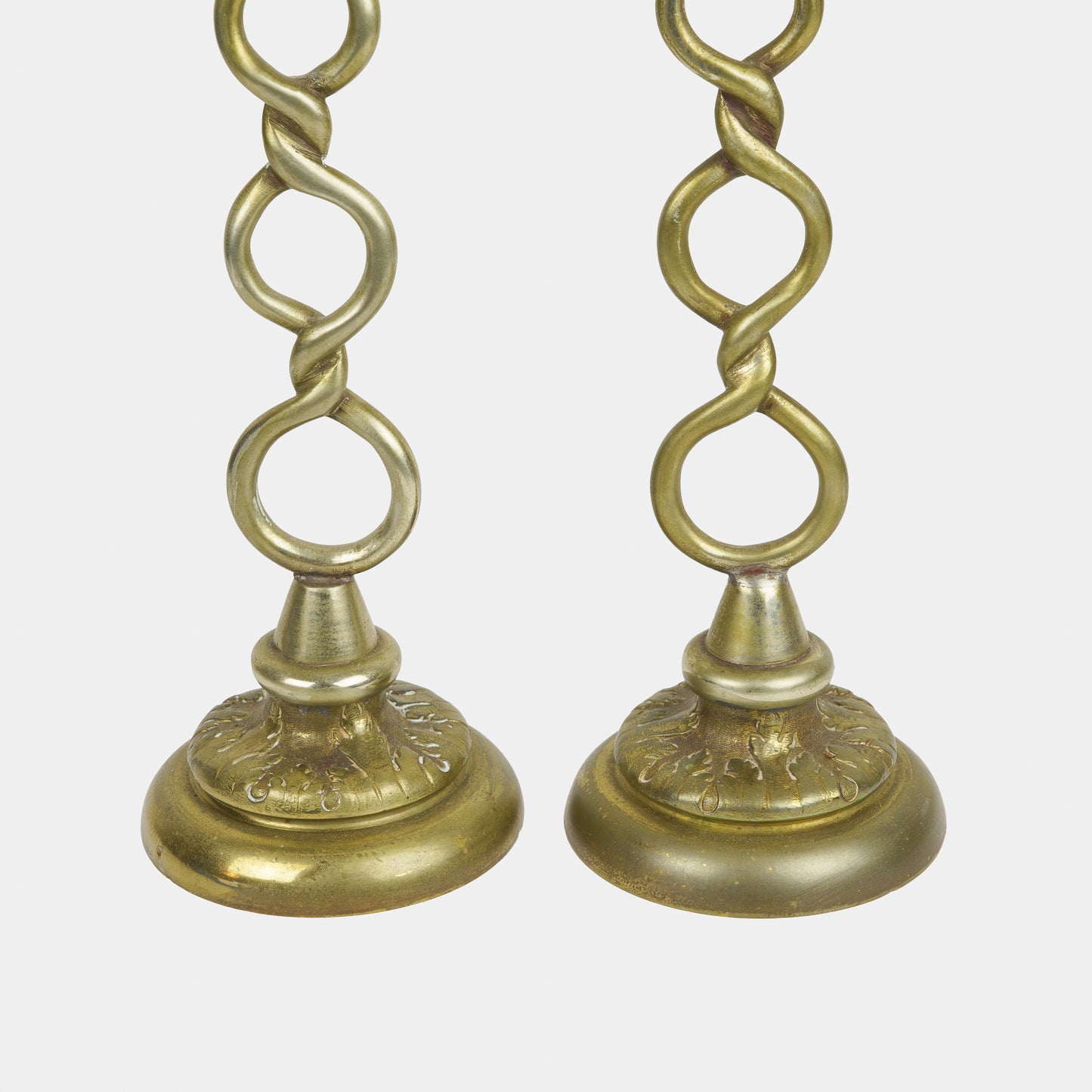 Antique Brass Rope Candlestick Pair