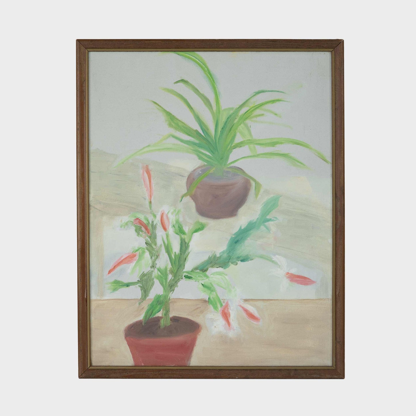 Vintage Folk Still Life Painting of Indoor Plants, 1950s