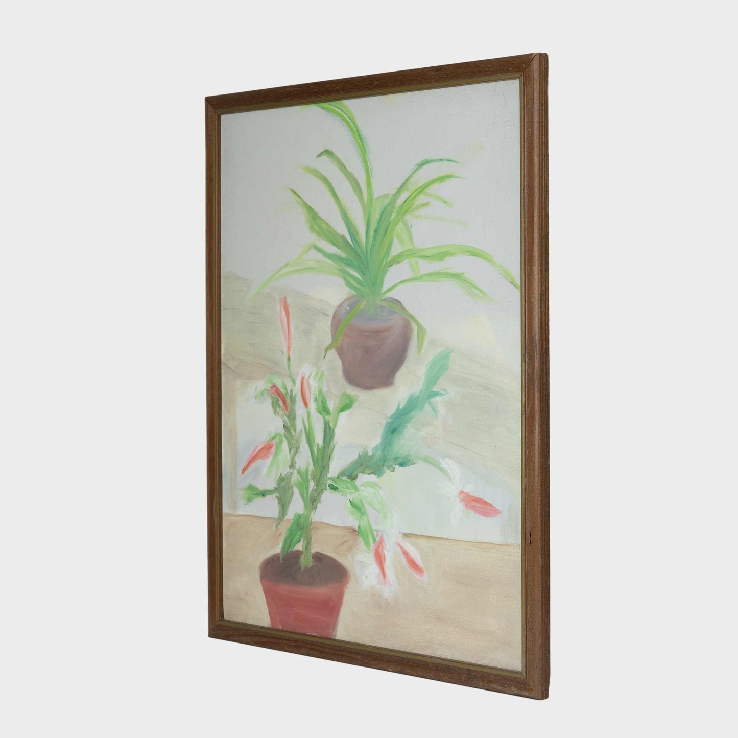 Vintage Folk Still Life Painting of Indoor Plants, 1950s