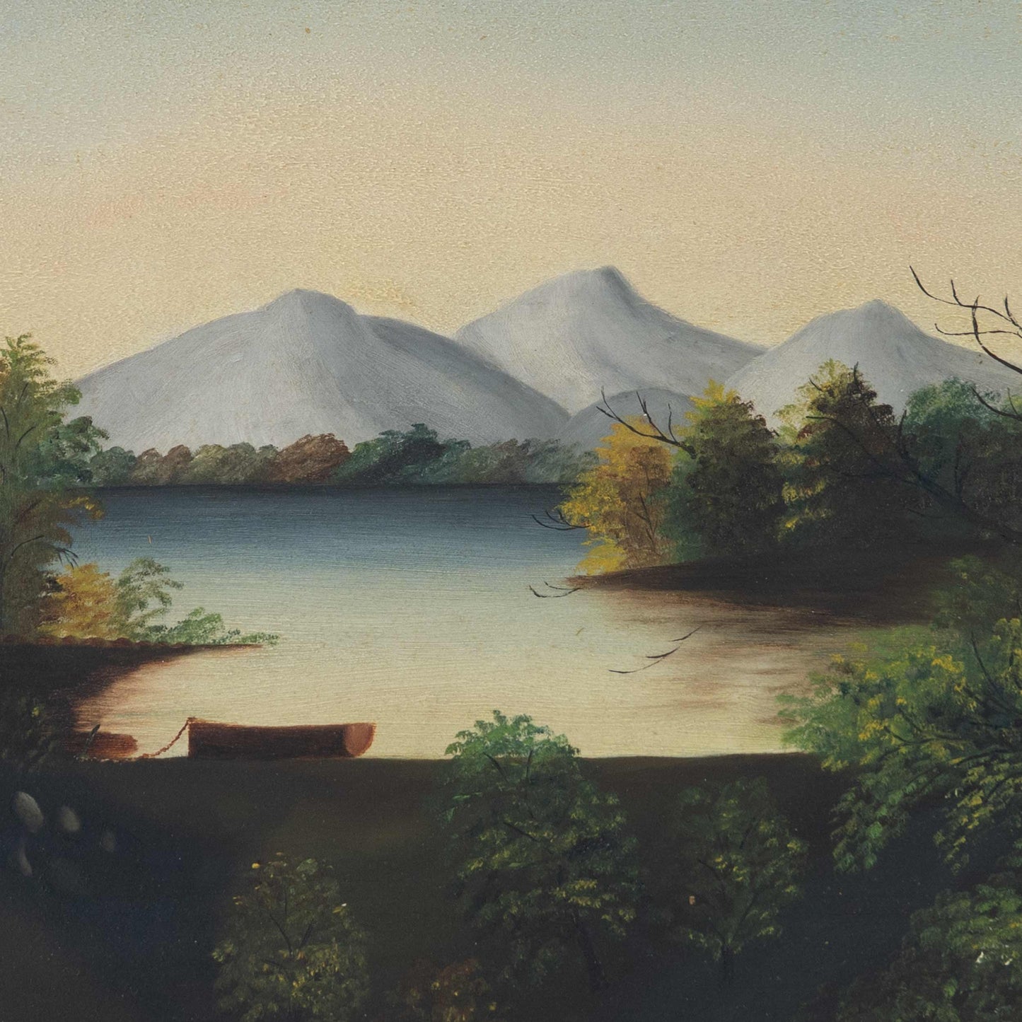 Antique Painting of Canoe on Lake, New York