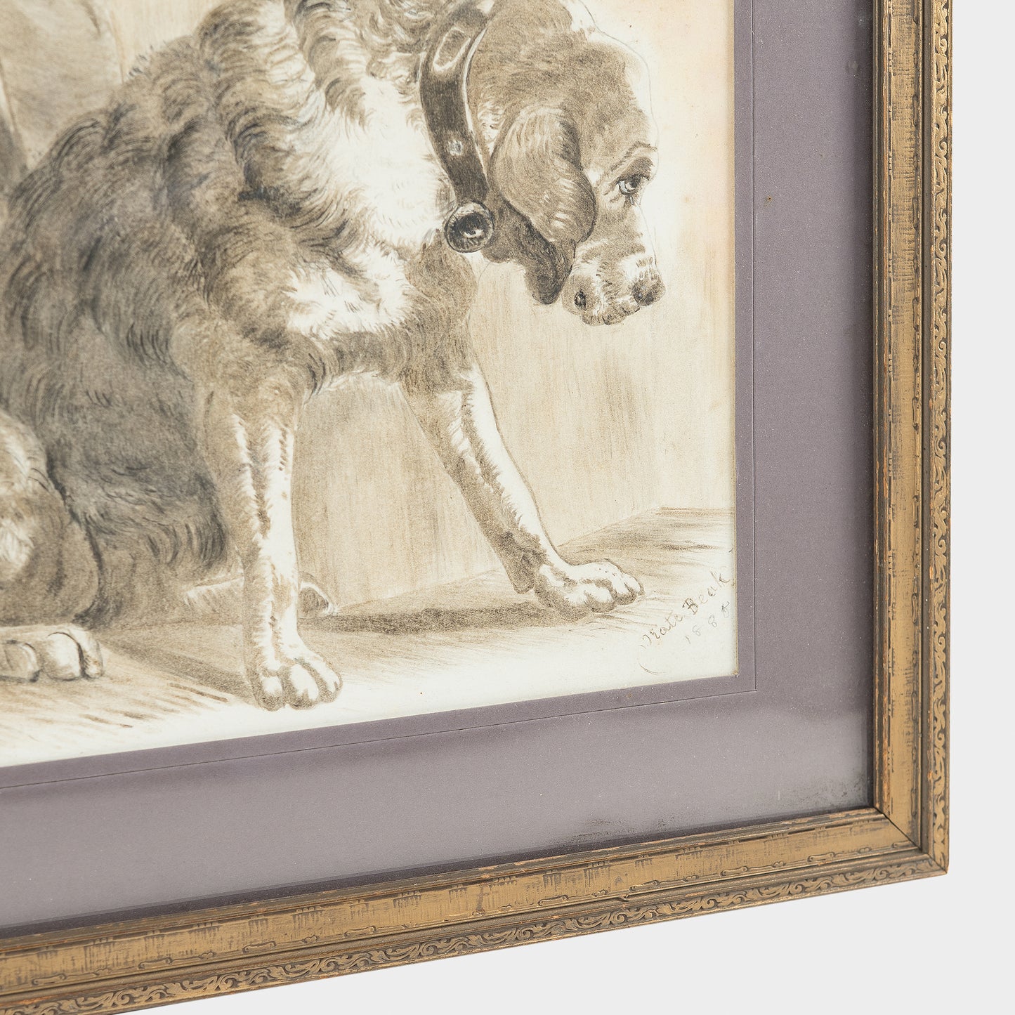Antique Mixed Media Study with Dog and Gloves, 1888