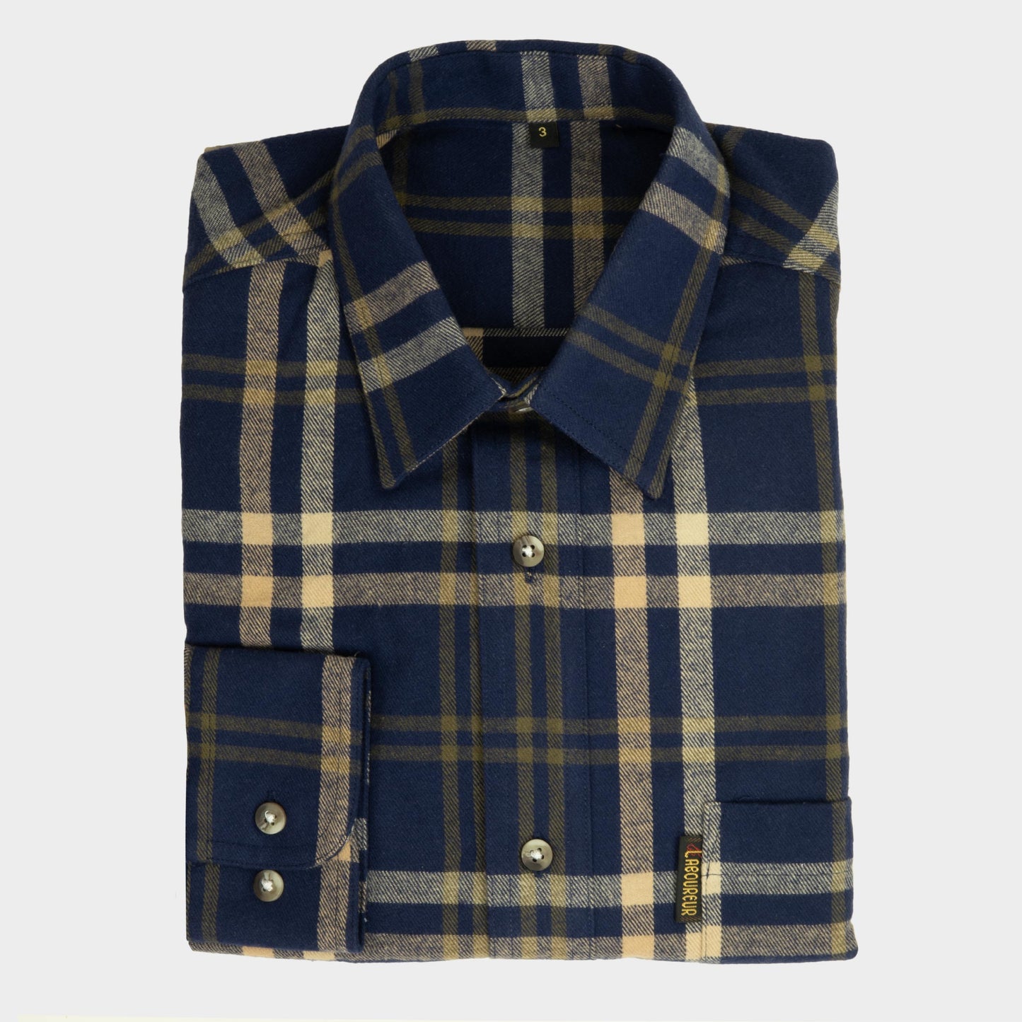 Le Laboureur French Flannel Long Work Shirt in Blue