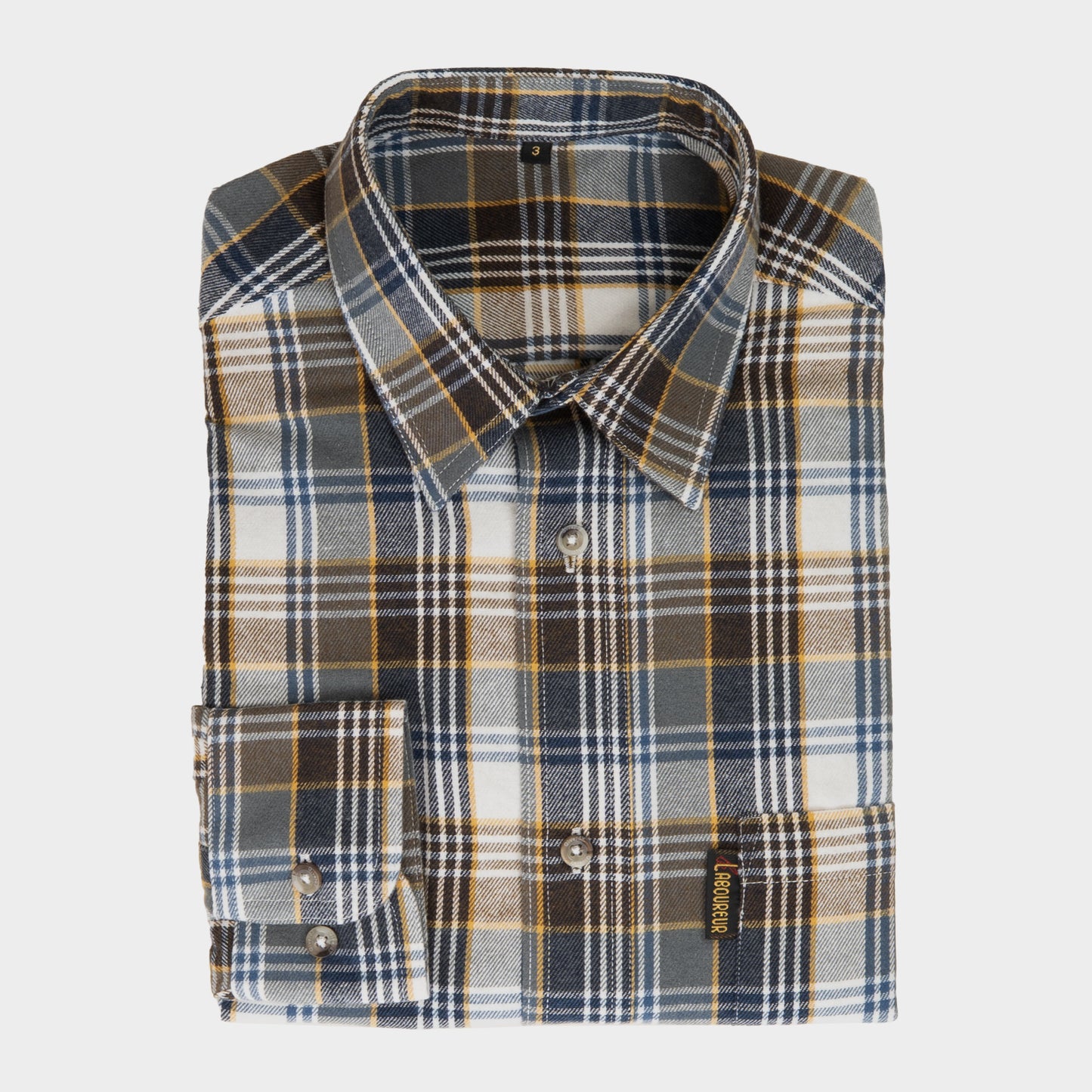 Le Laboureur French Flannel Long Work Shirt in Ivory