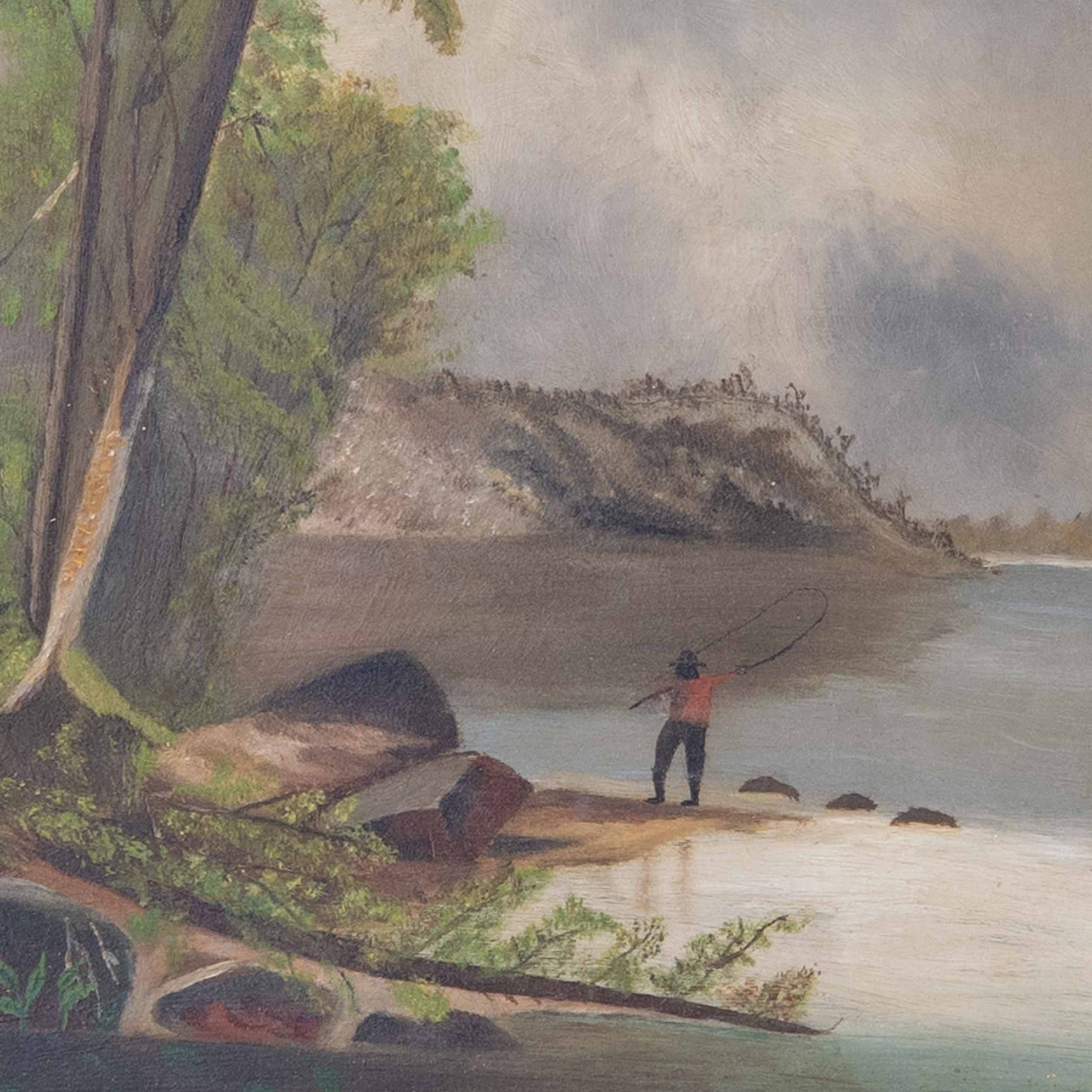 Antique Painting of Fly Fisherman, New York