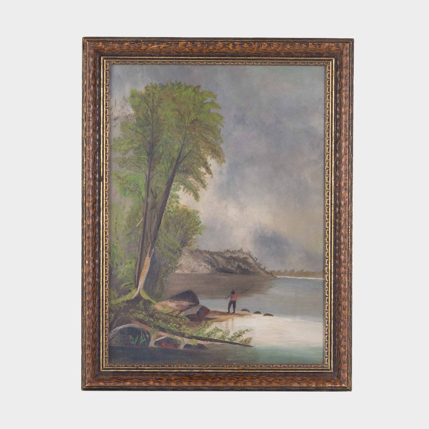 Antique Painting of Fly Fisherman, New York