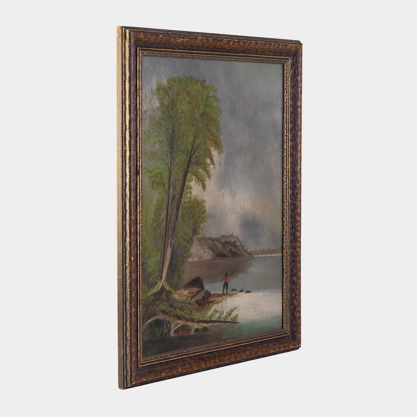 Antique Painting of Fly Fisherman, New York
