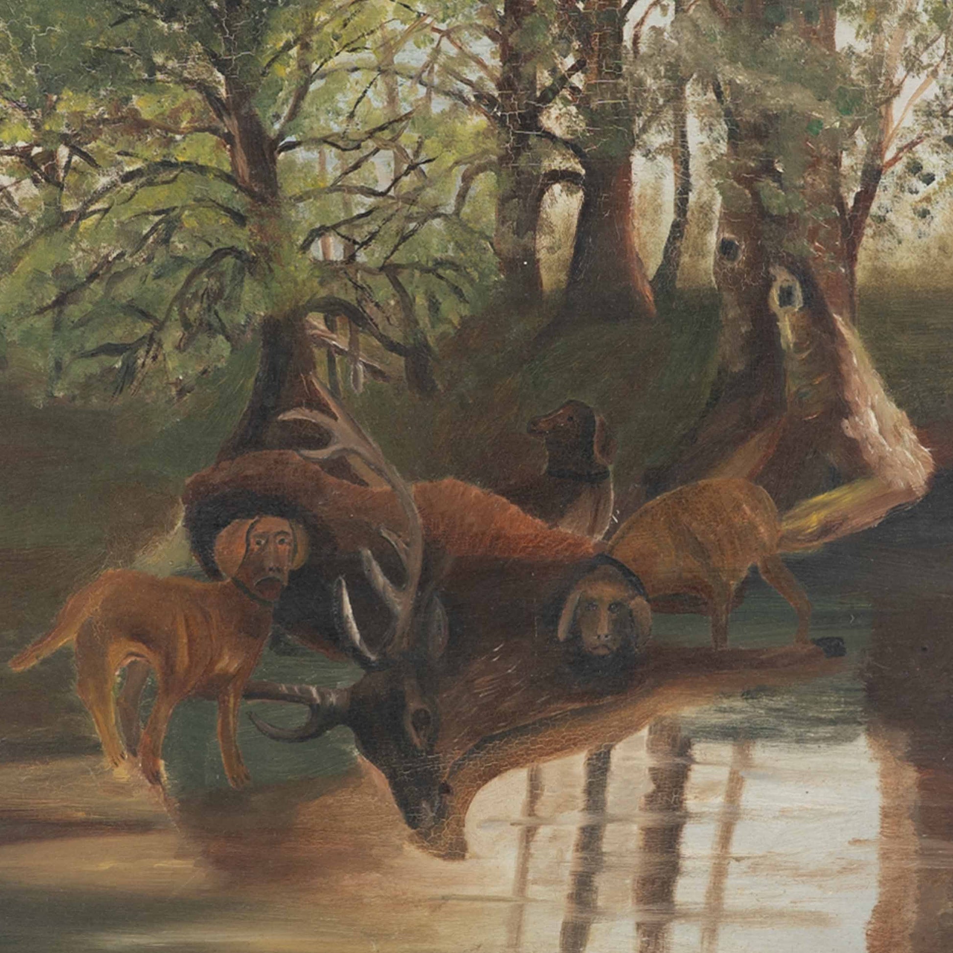 Antique Hunting Scene Oil Painting, New York, 20th C.