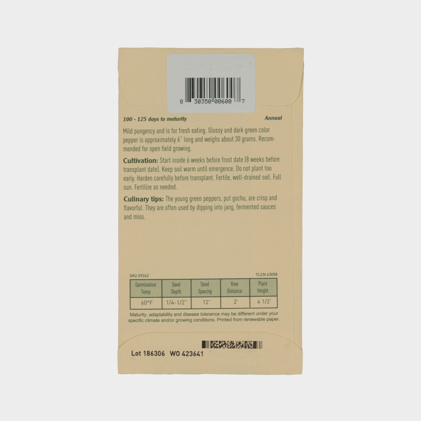 Kitazawa Pepper Hot Korean Gochu Vita Green Hybrid Seeds