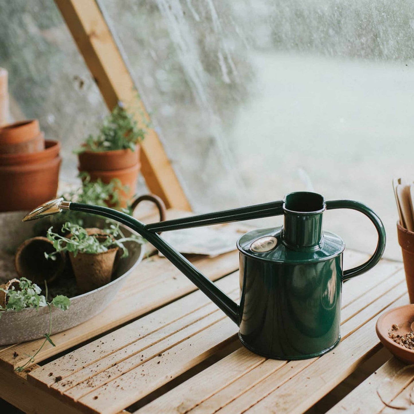 Haws England 1 Liter Metal Watering Can in British Green