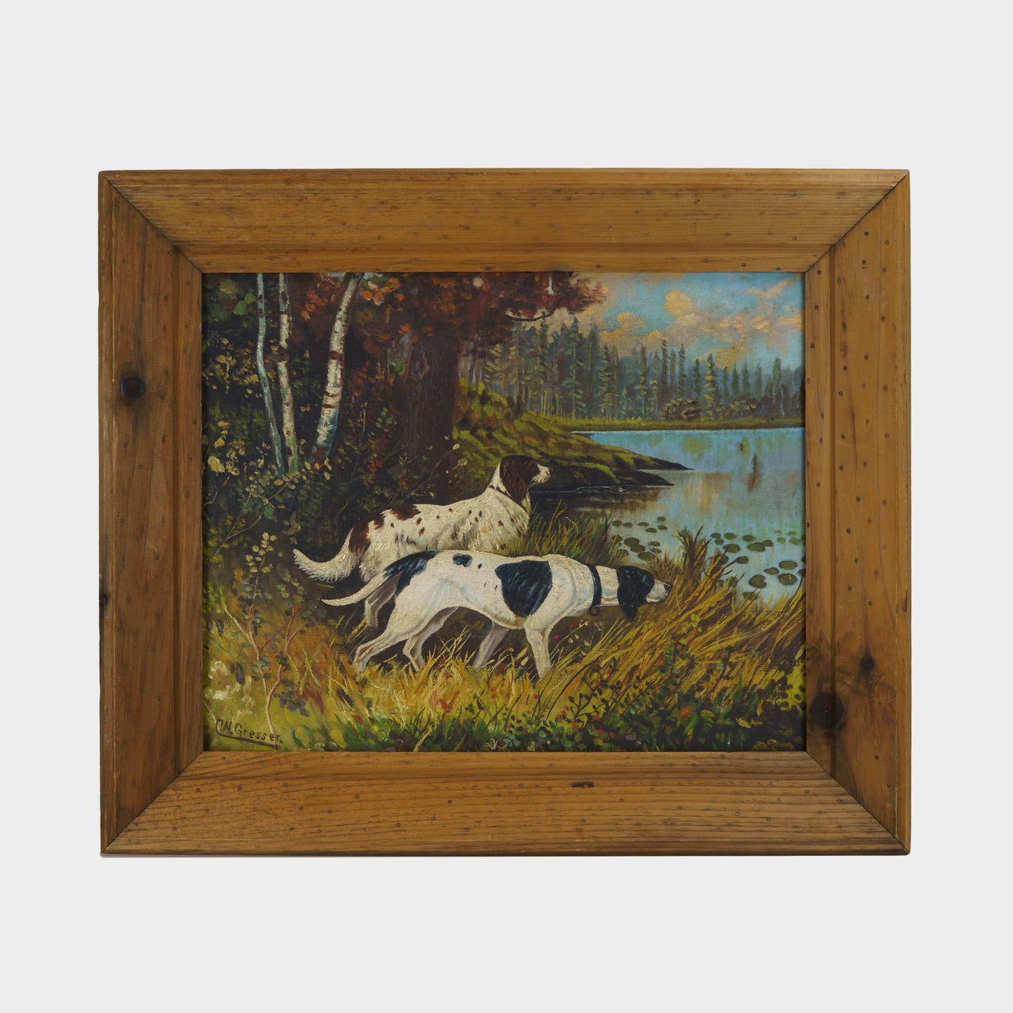 Vintage Painting of Hunting Dogs, 1940s