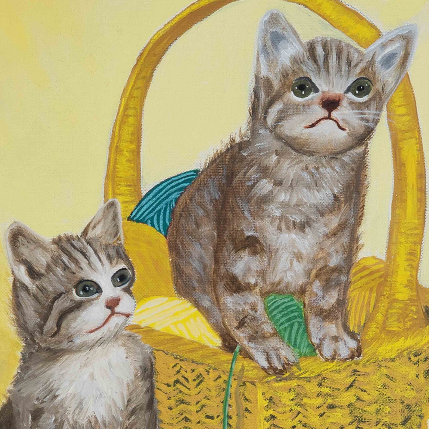 Vintage Painting of "Kittens and Yarn", 1958