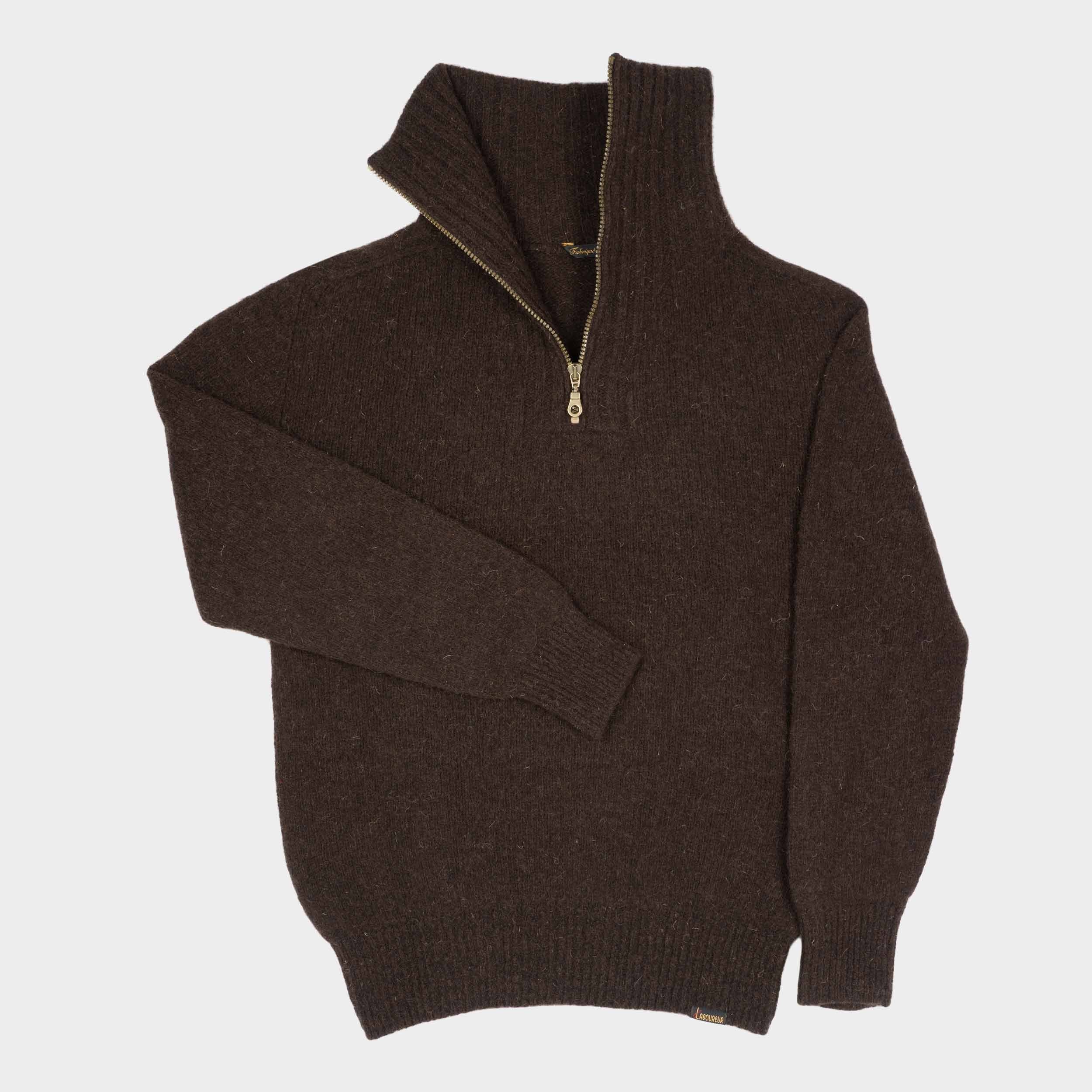 Le Laboureur Recycled Wool Quarter Zip Sweater in Brown – Gardenheir