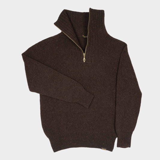 Le Laboureur Recycled Wool Quarter Zip Sweater in Brown