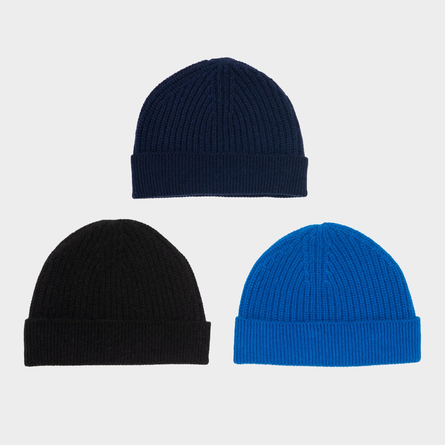 Himalayan Cashmere Fisherman Ribbed Beanie - Marine Palette