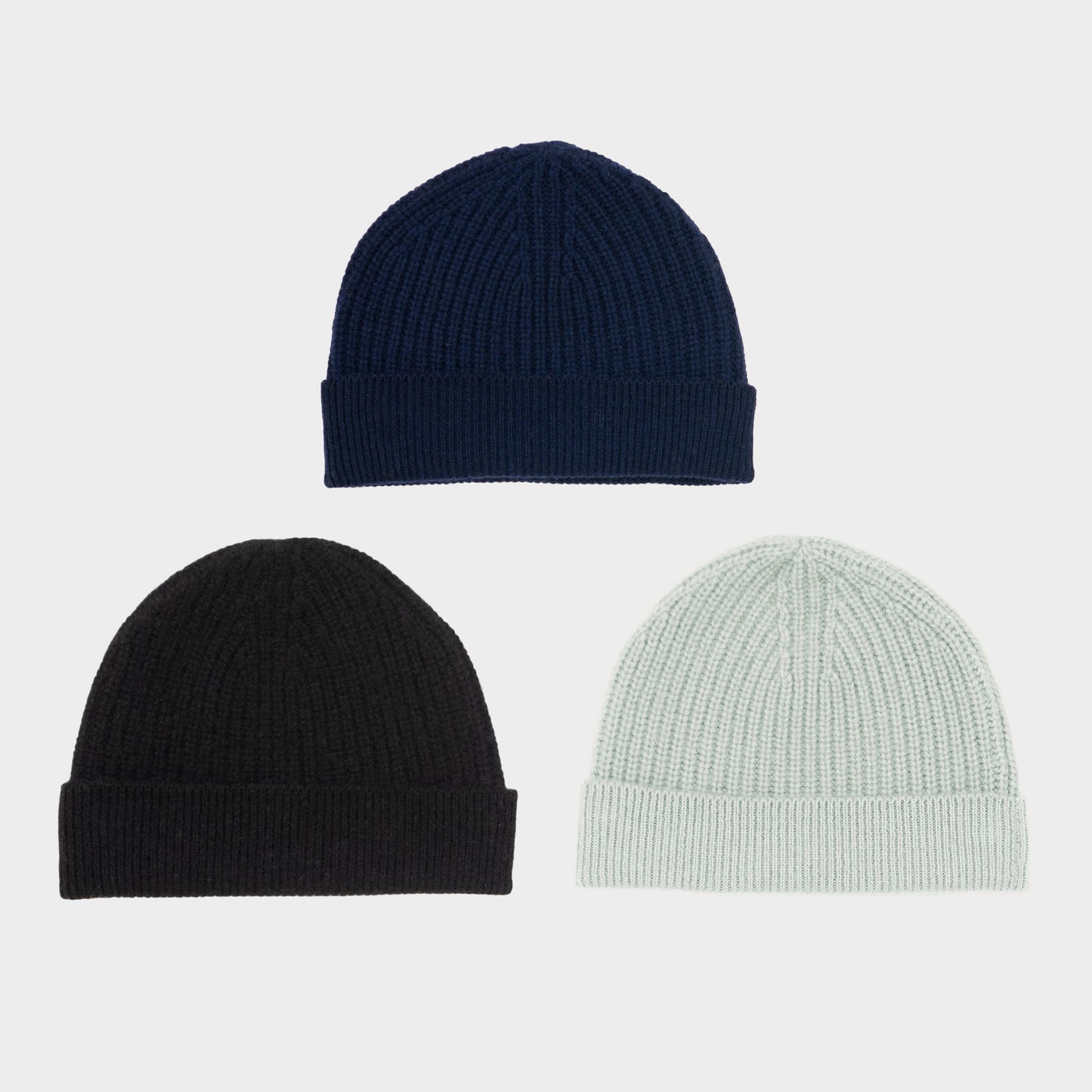 Himalayan Cashmere Fisherman Ribbed Beanie - Marine Palette
