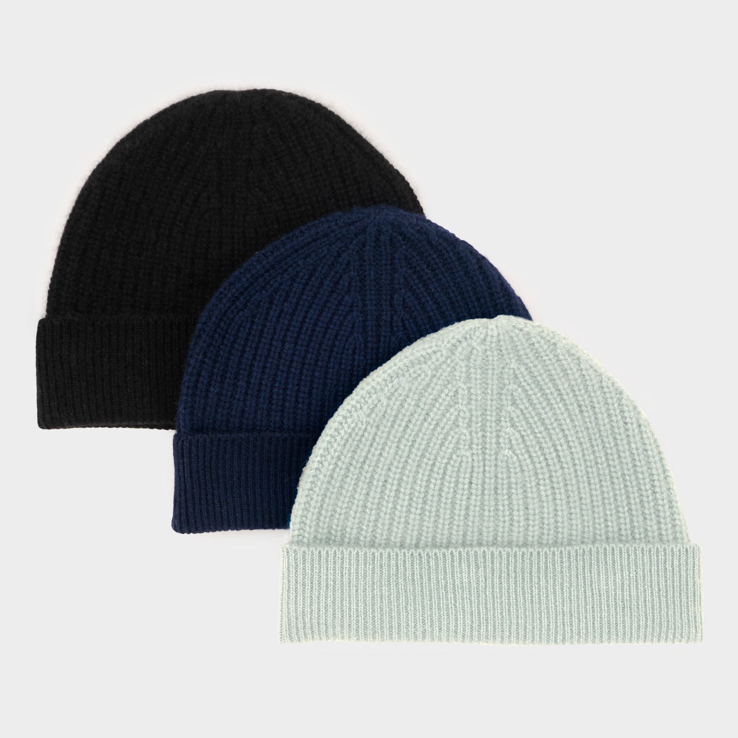 Himalayan Cashmere Fisherman Ribbed Beanie - Marine Palette