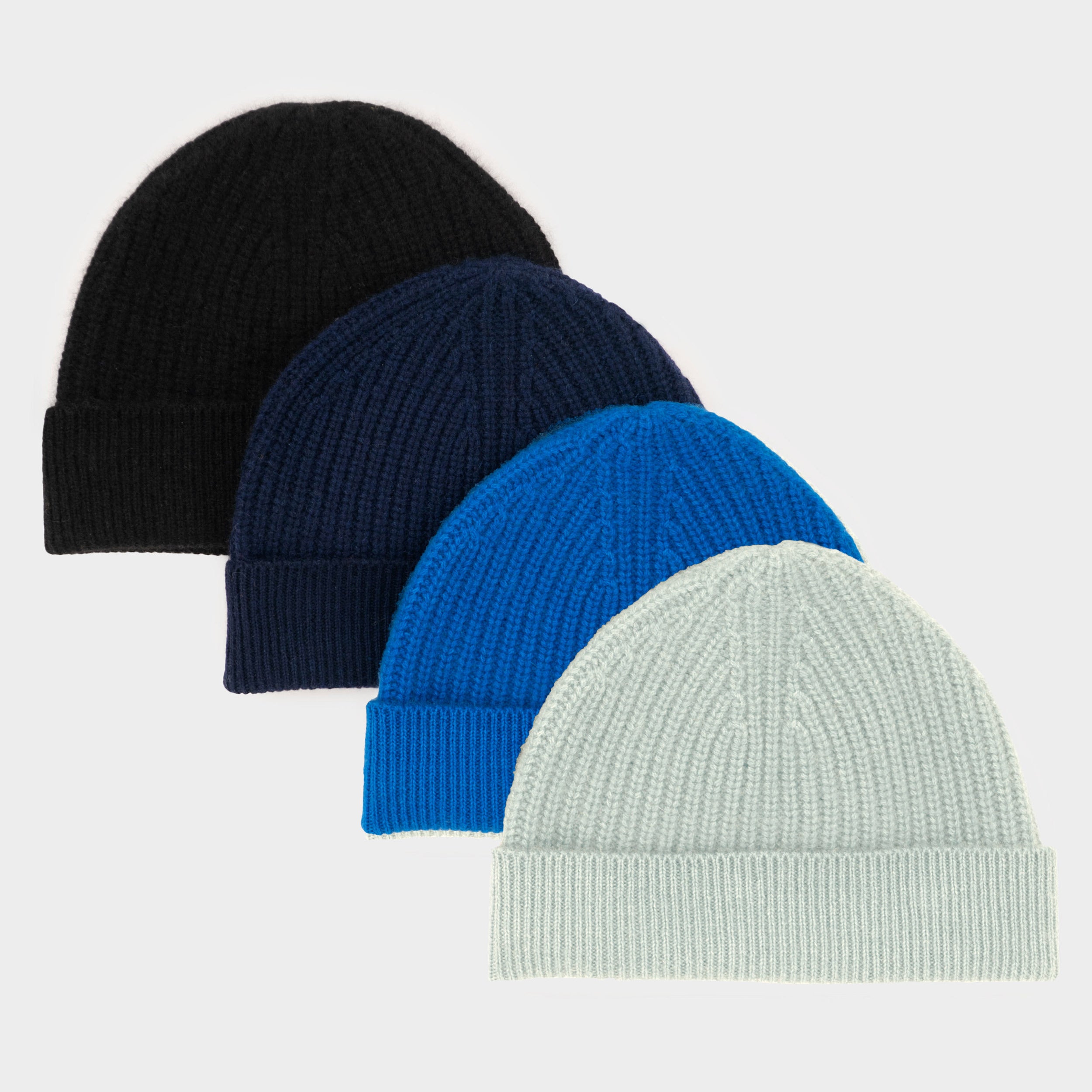 Himalayan Cashmere Fisherman Ribbed Beanie - Marine Palette 