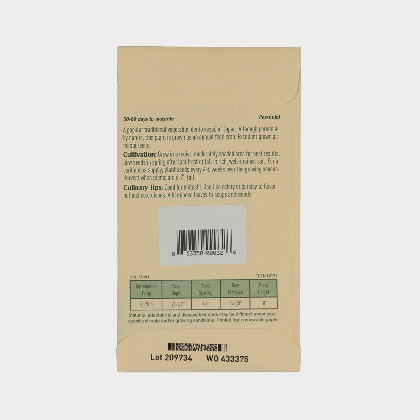 Kitazawa Japanese Mitsuba Parsley Seeds