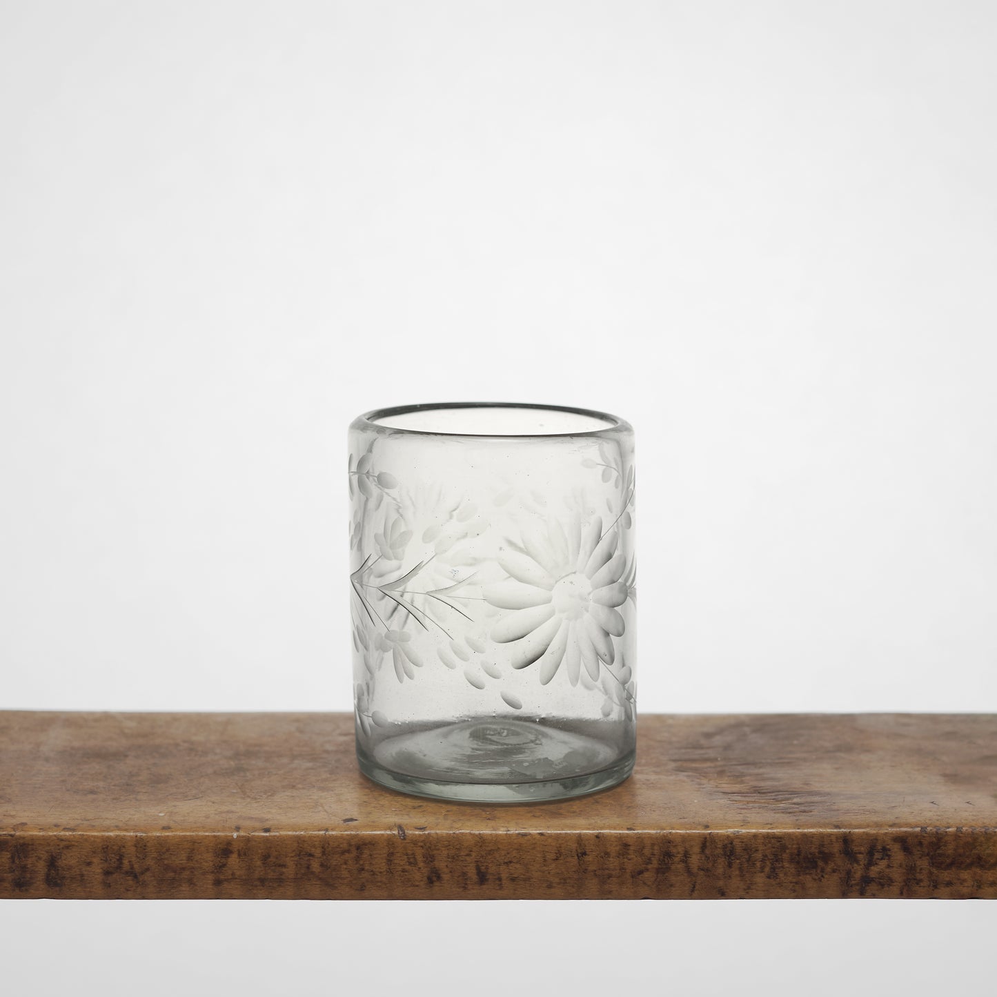 Floral Etched Drinking Glasses in Blown Recycled Glass