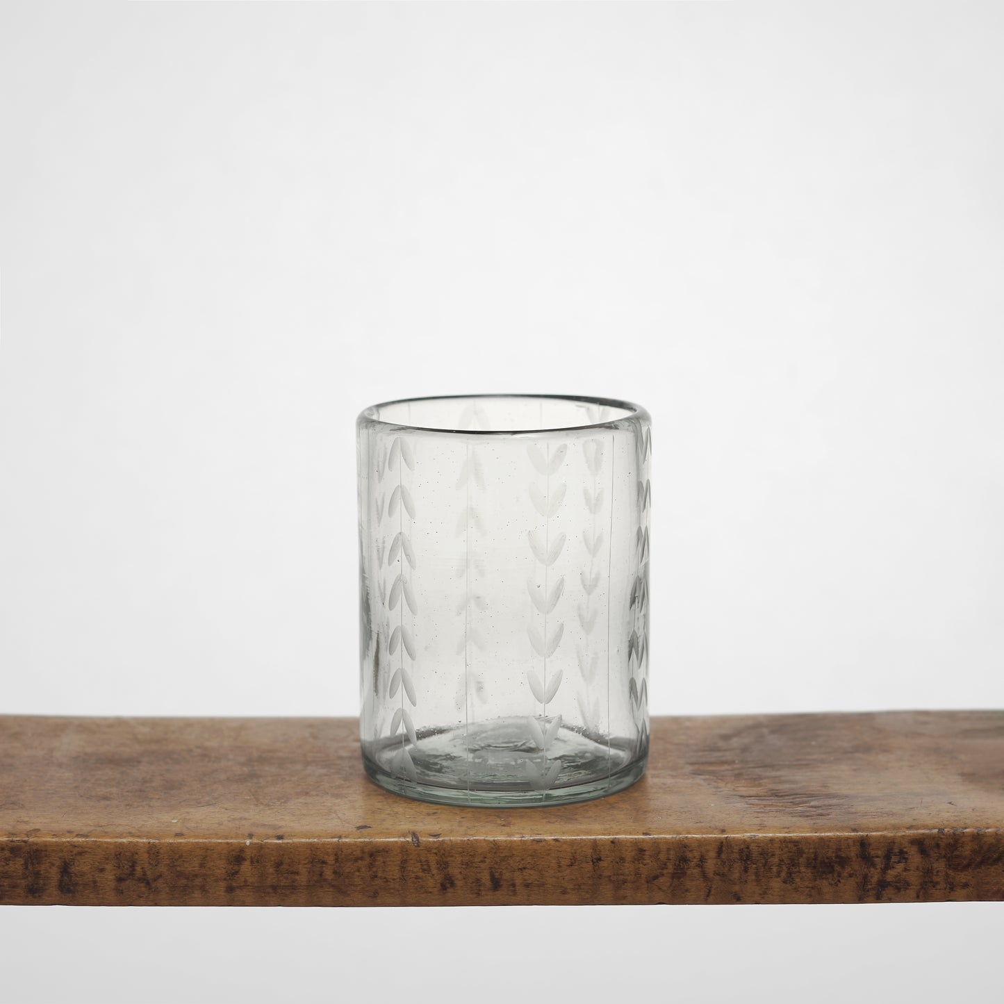Leaf Etched Drinking Glasses in Blown Recycled Glass