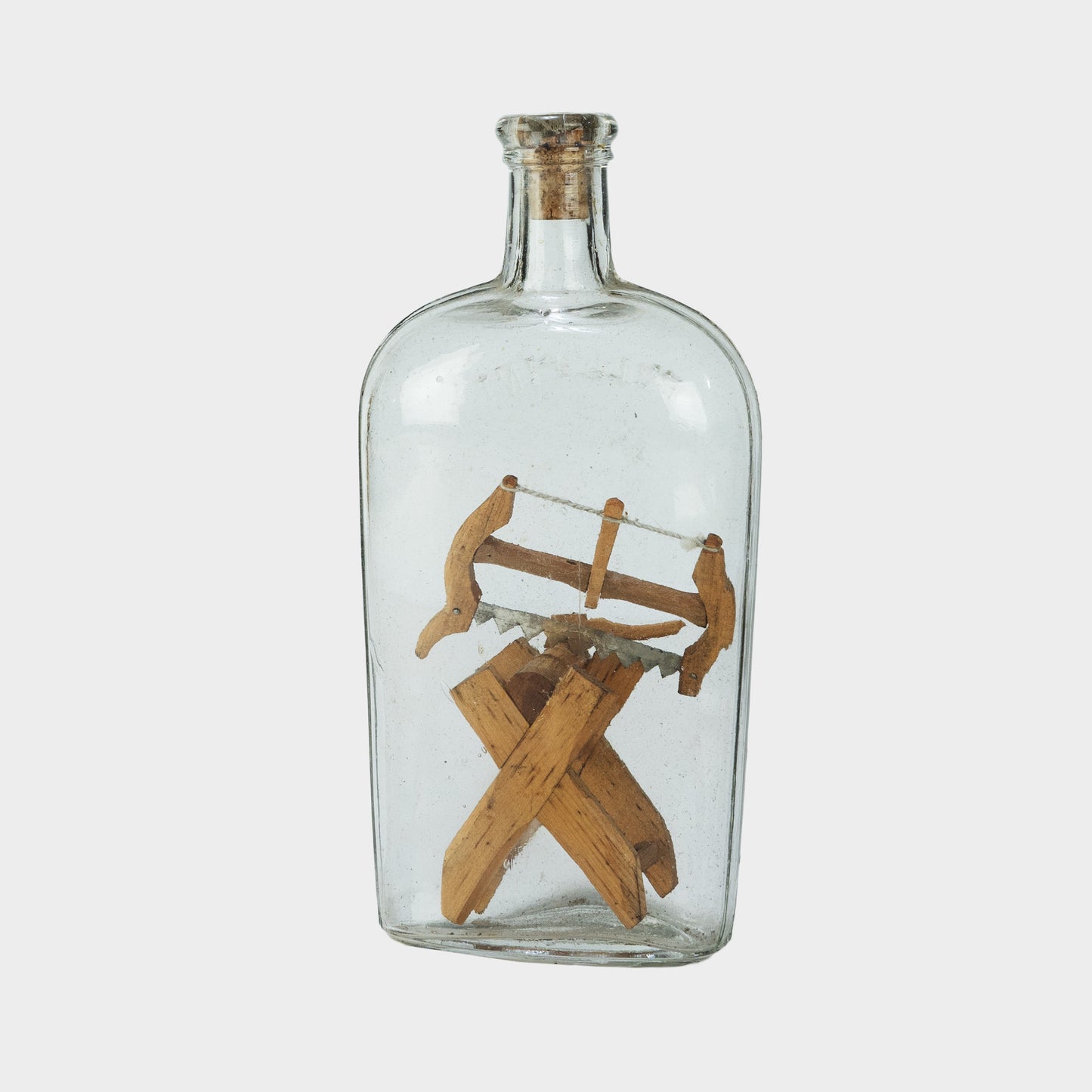 Vintage Miniature Bow Saw in a Bottle