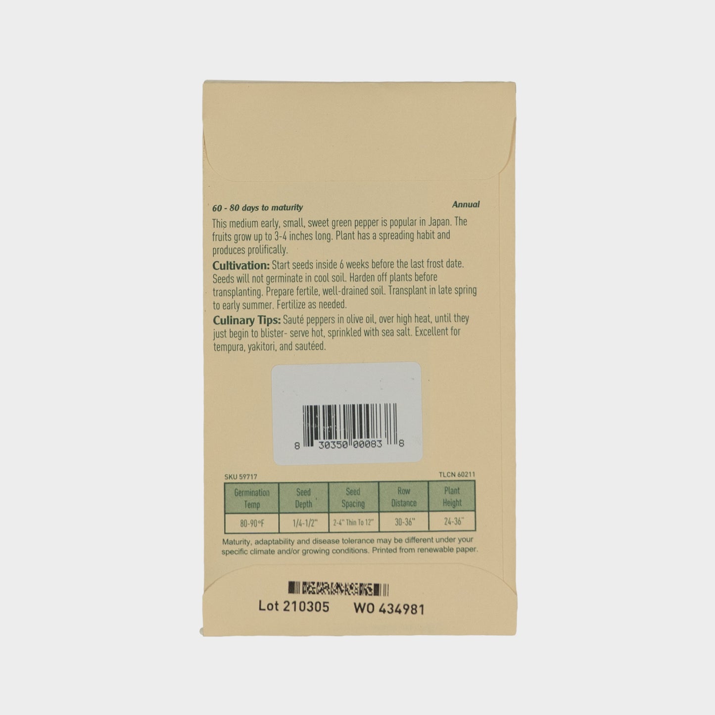 Kitazawa Shishito Pepper Seed