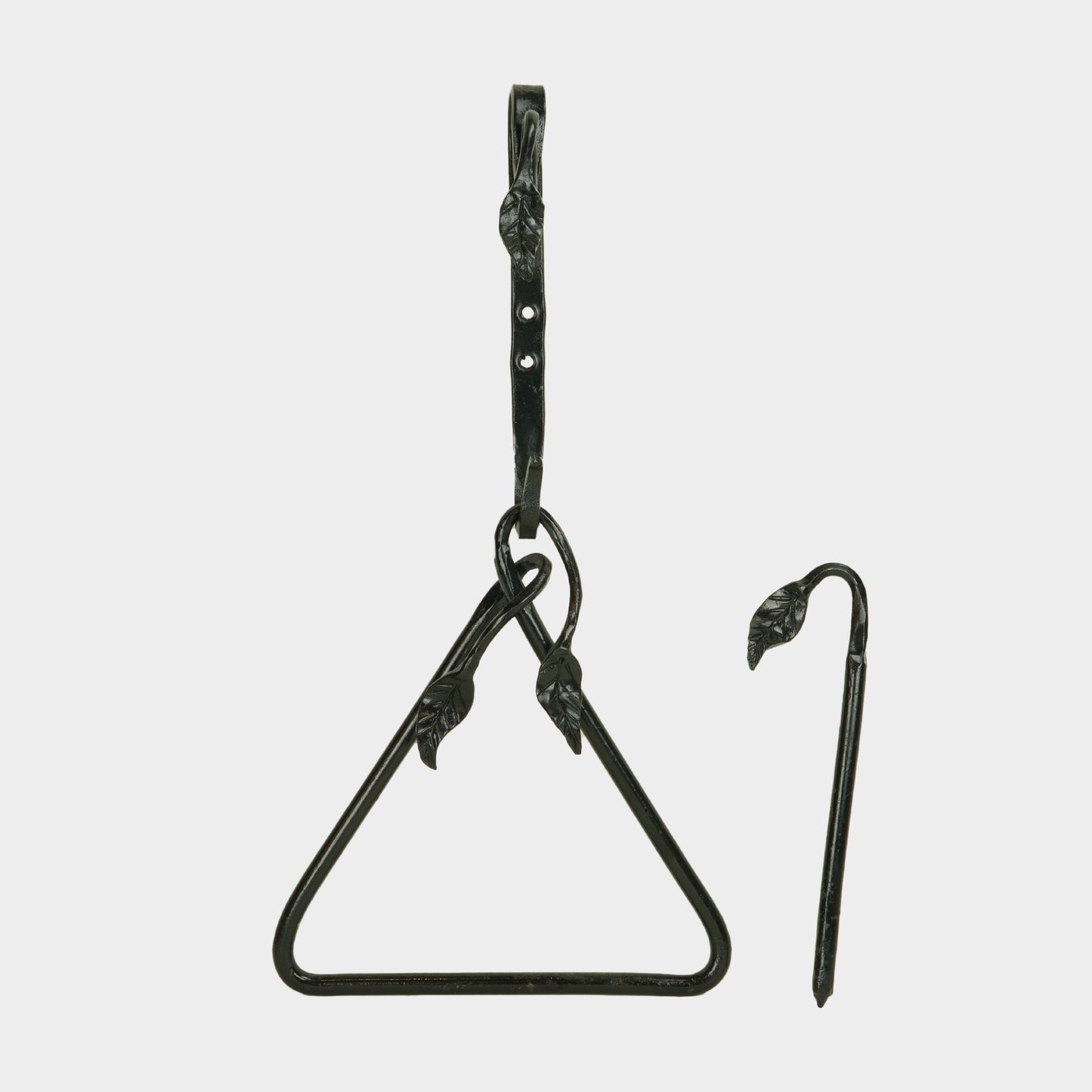 Vintage Wrought Iron Dinner Triangle with Leaf Detail