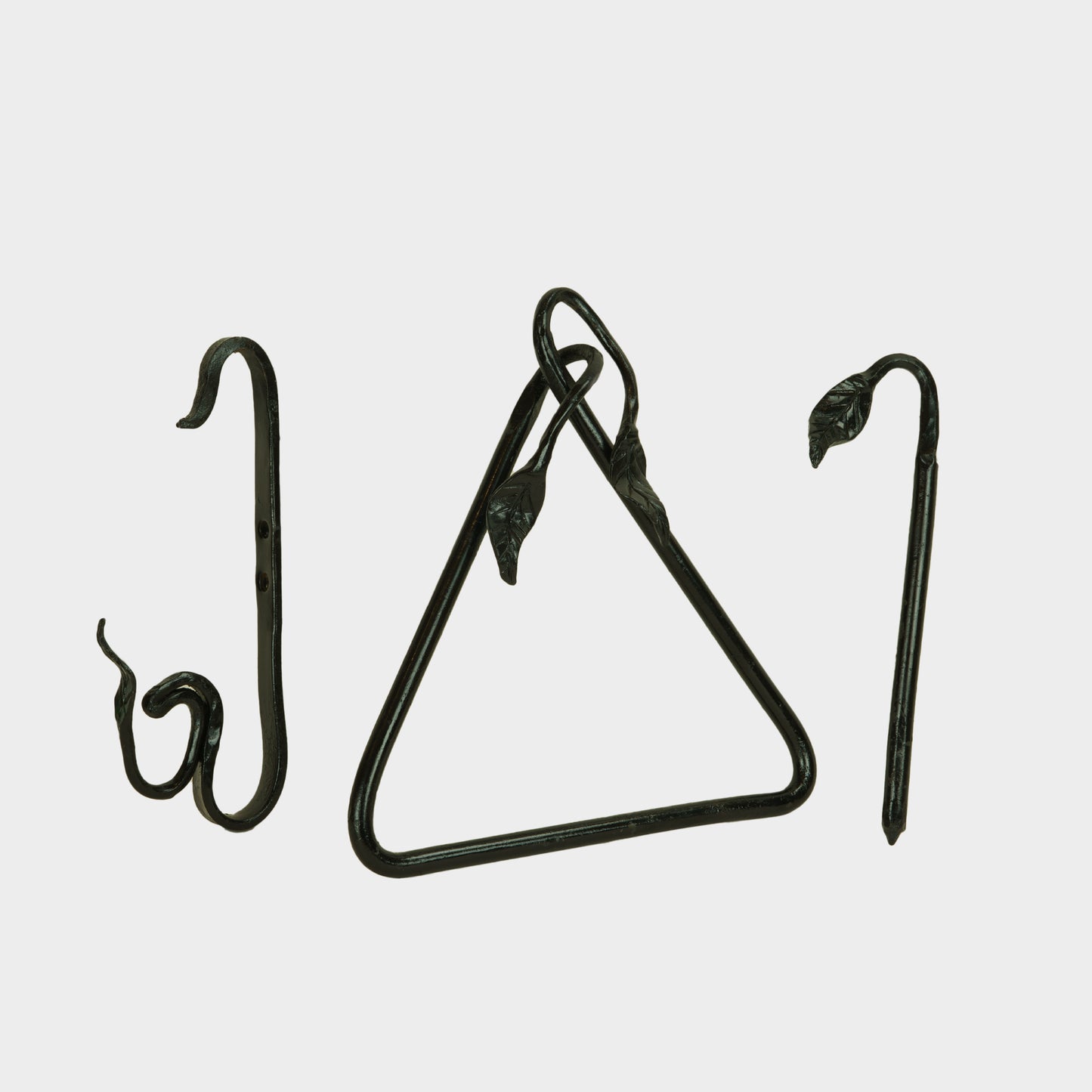 Vintage Wrought Iron Dinner Triangle with Leaf Detail