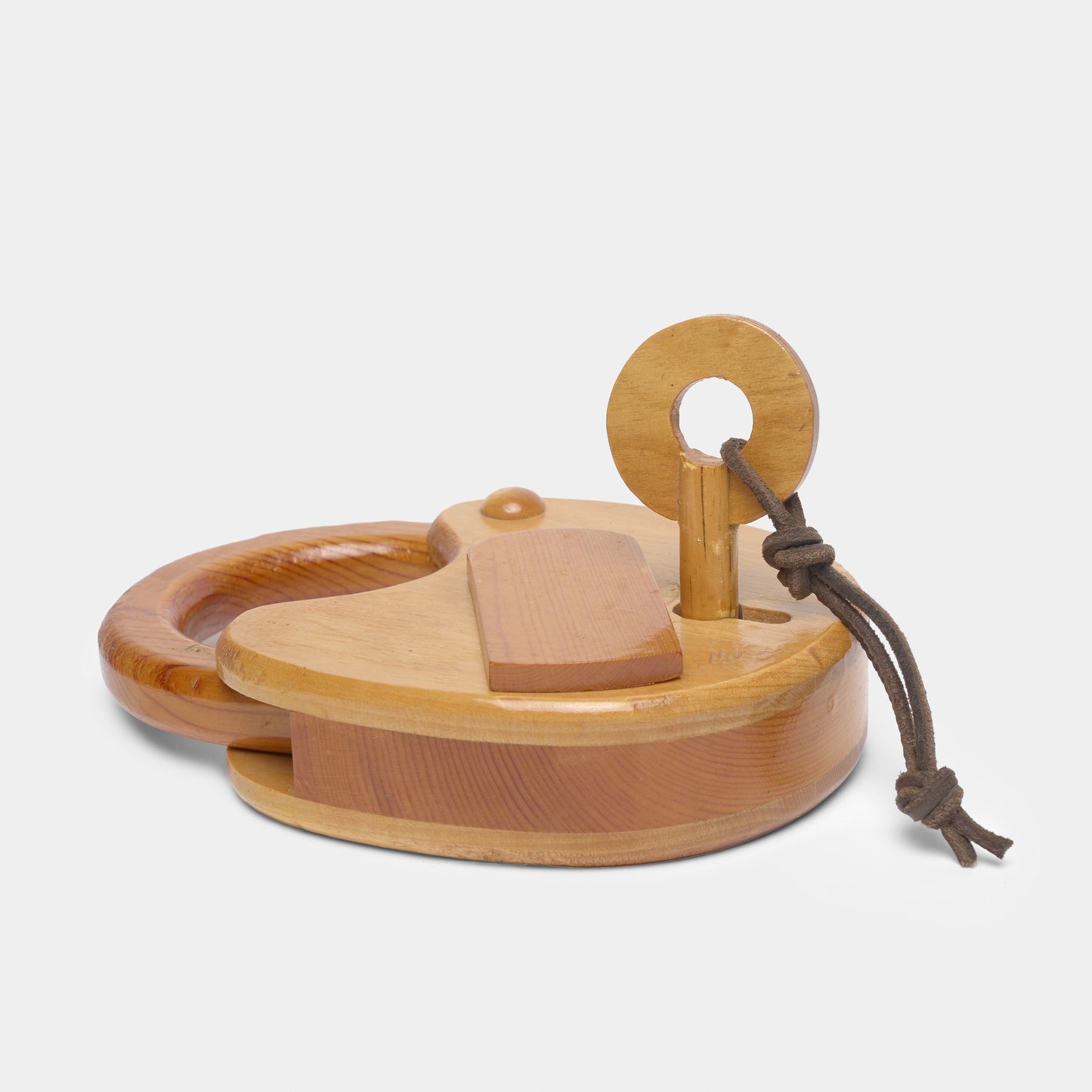 Vintage Handmade Wood Lock Sculpture with Working Key