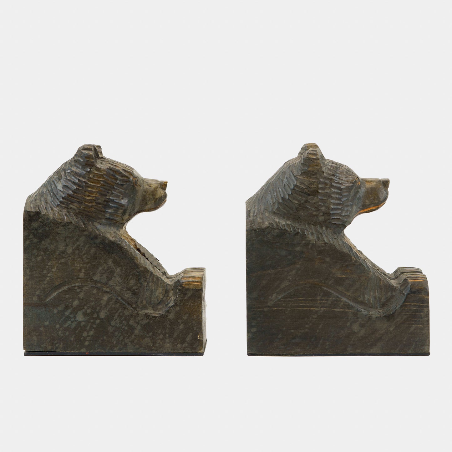 Vintage Pair of Hand Carved Grumpy Bear Bookends