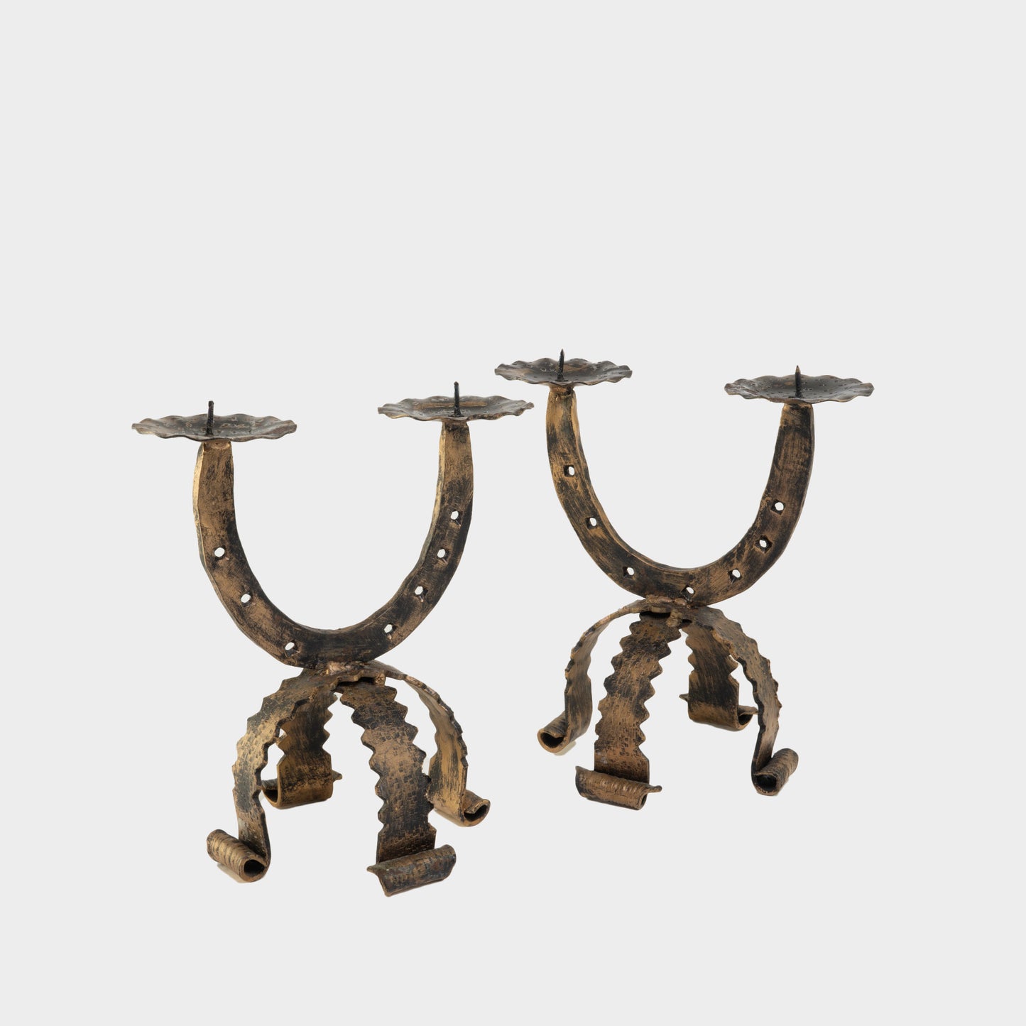 Vintage Brutalist Horseshoe Pair of Candlesticks