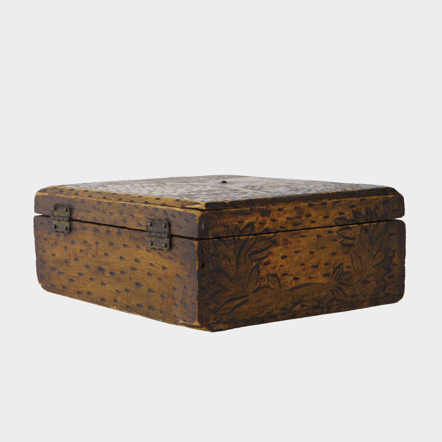 Vintage Folk Hand Carved Stag Keepsake Box, 1950s