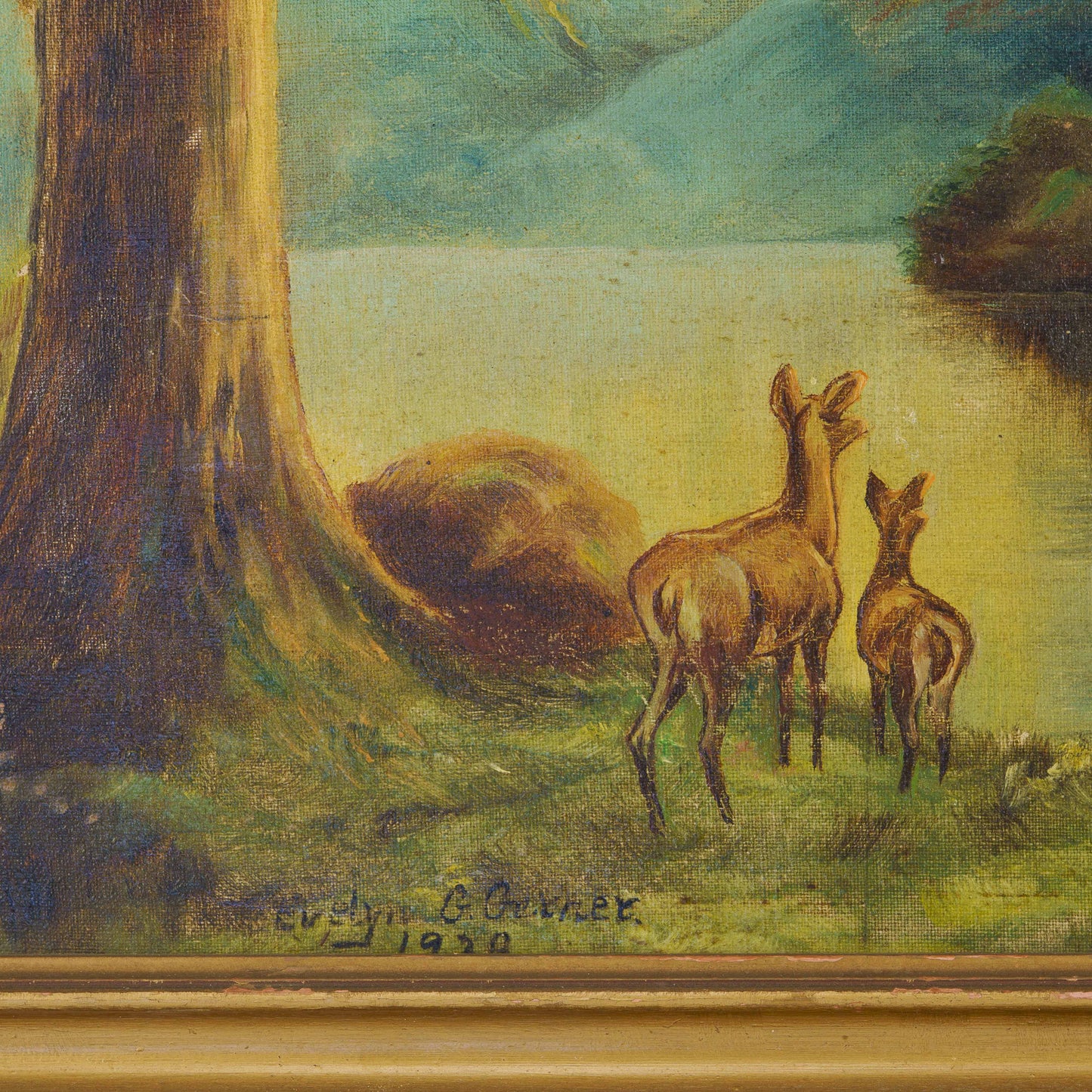 Antique Adirondack Landscape with Deer, 1938. New York