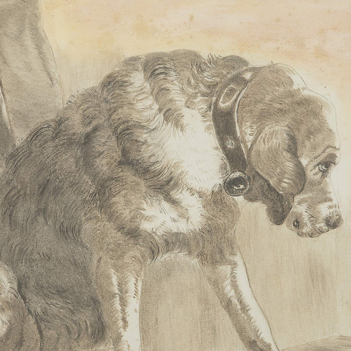 Antique Mixed Media Study with Dog and Gloves, 1888
