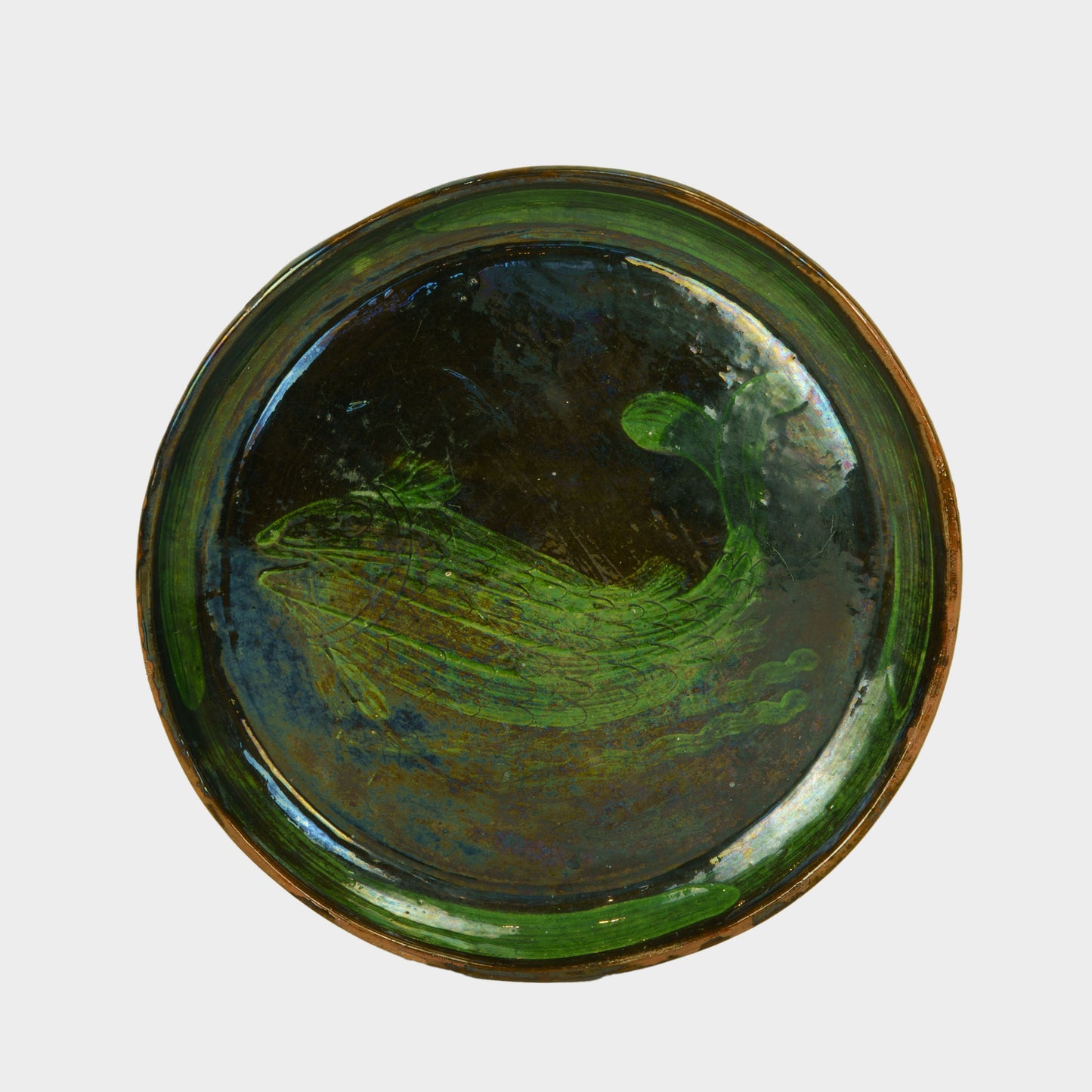 Vintage Glazed Redware Fish Plate