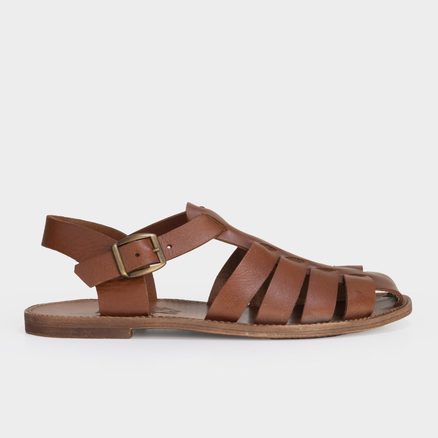 Calfskin Leather Fisherman Sandals in Cognac