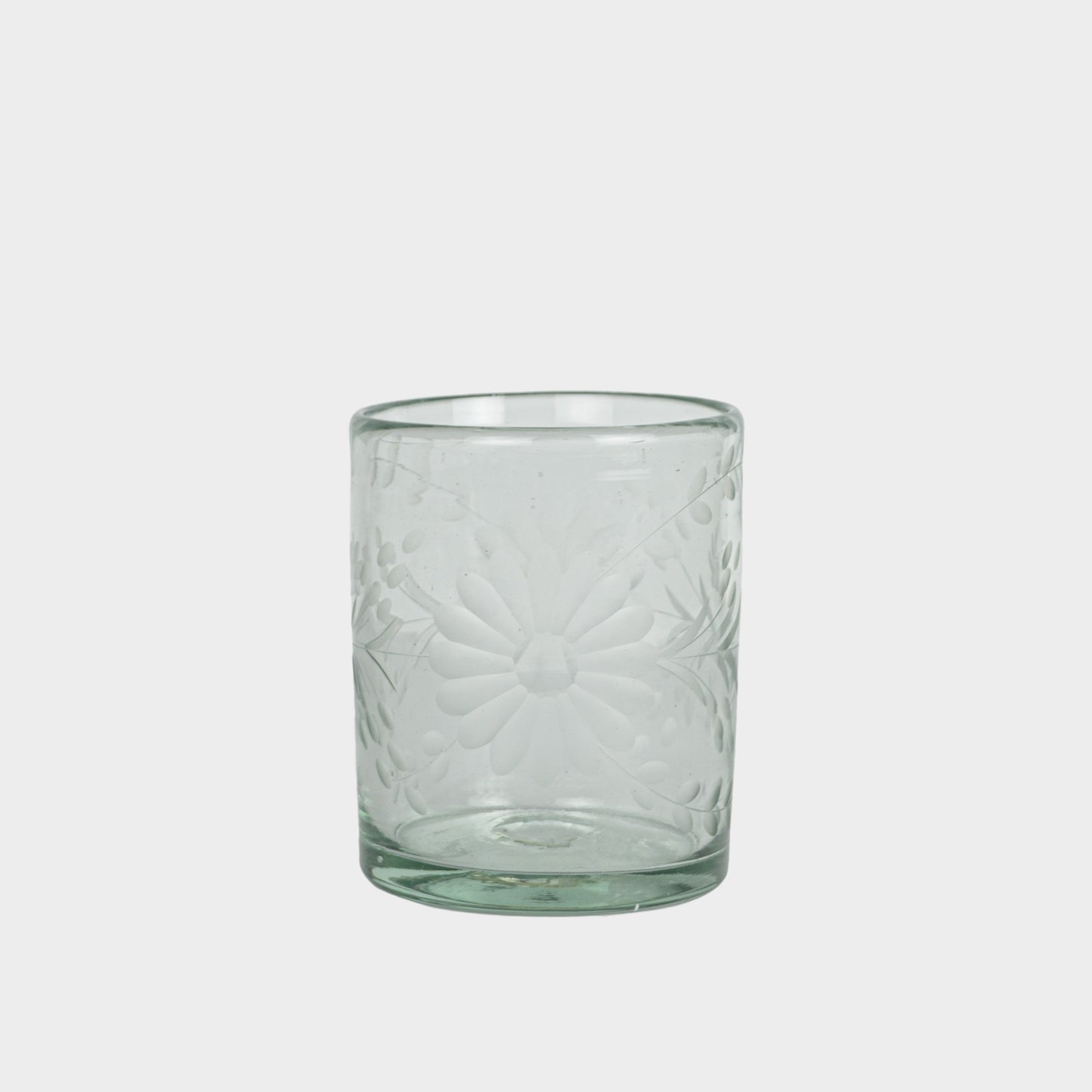 Floral Etched Drinking Glasses in Blown Recycled Glass
