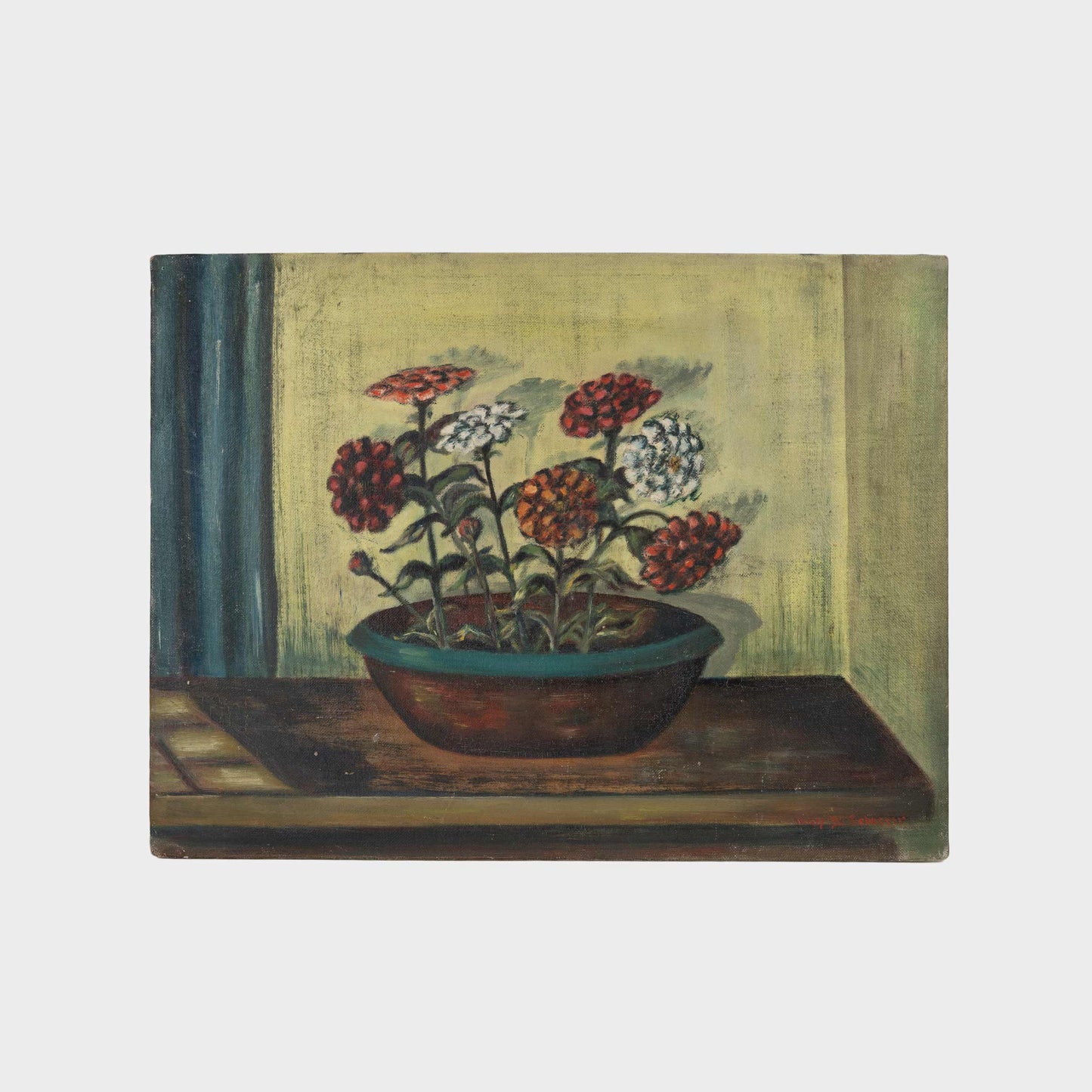 Vintage Floral Study Oil Painting, 1950s