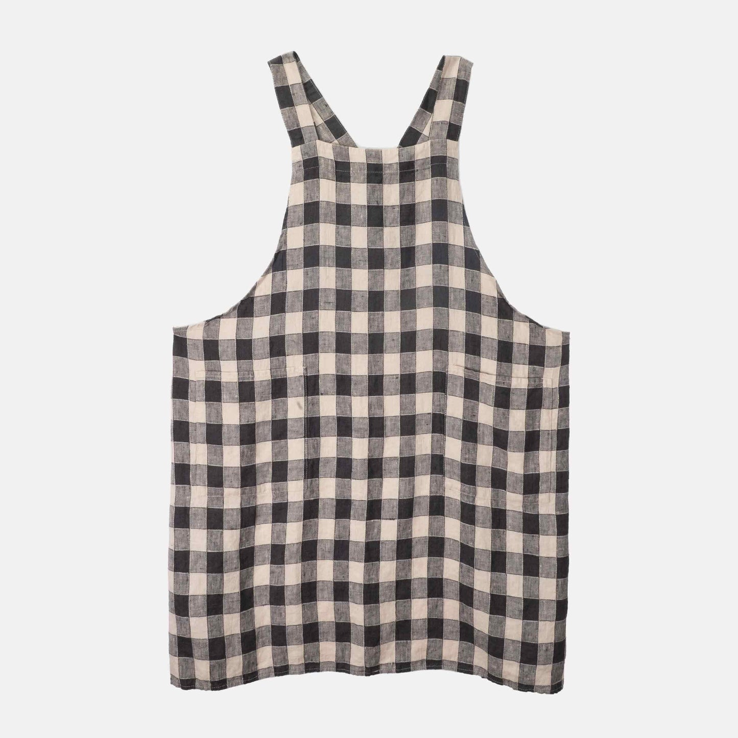 French Linen Apron in Black/ Cream Gingham