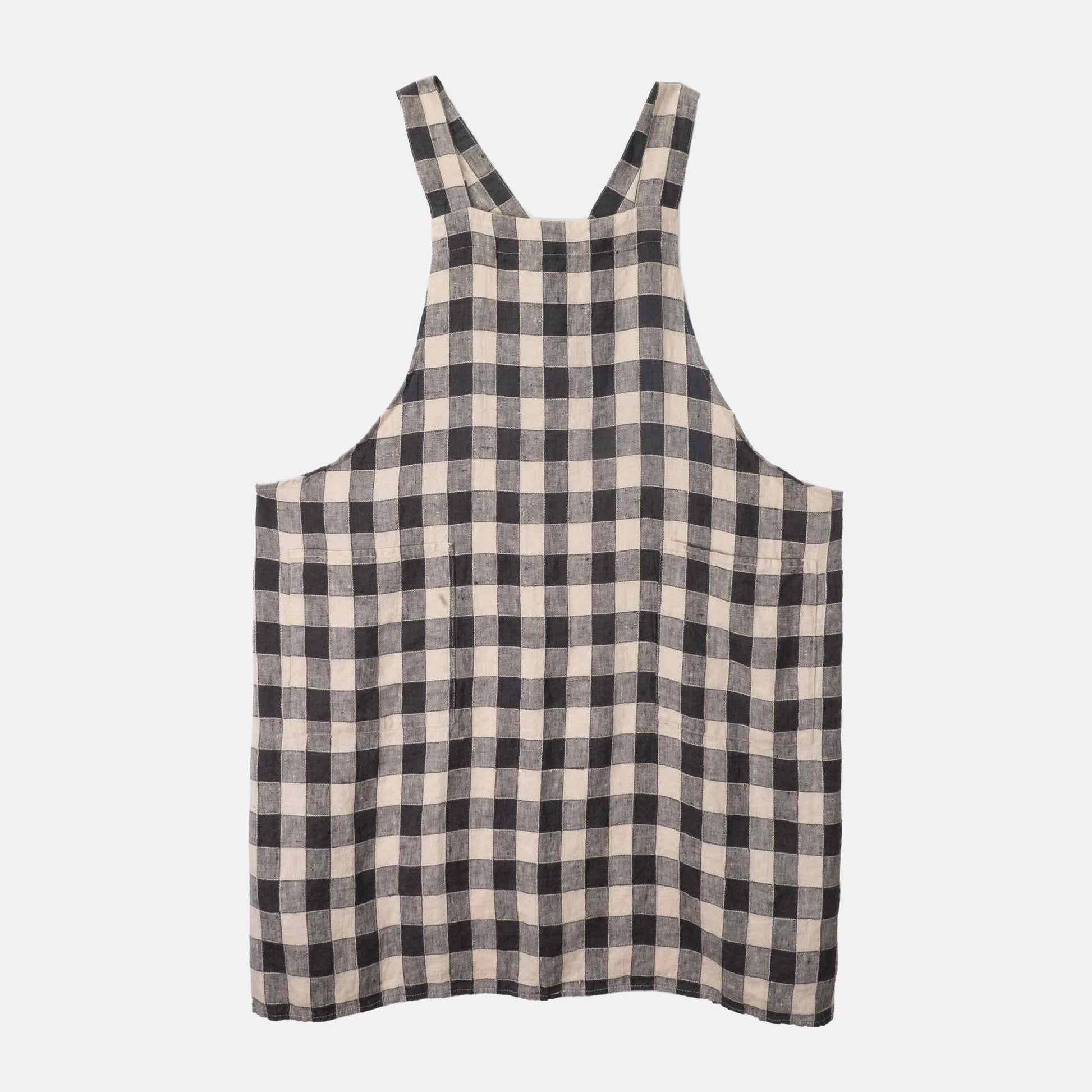 French Linen Apron in Black/ Cream Gingham