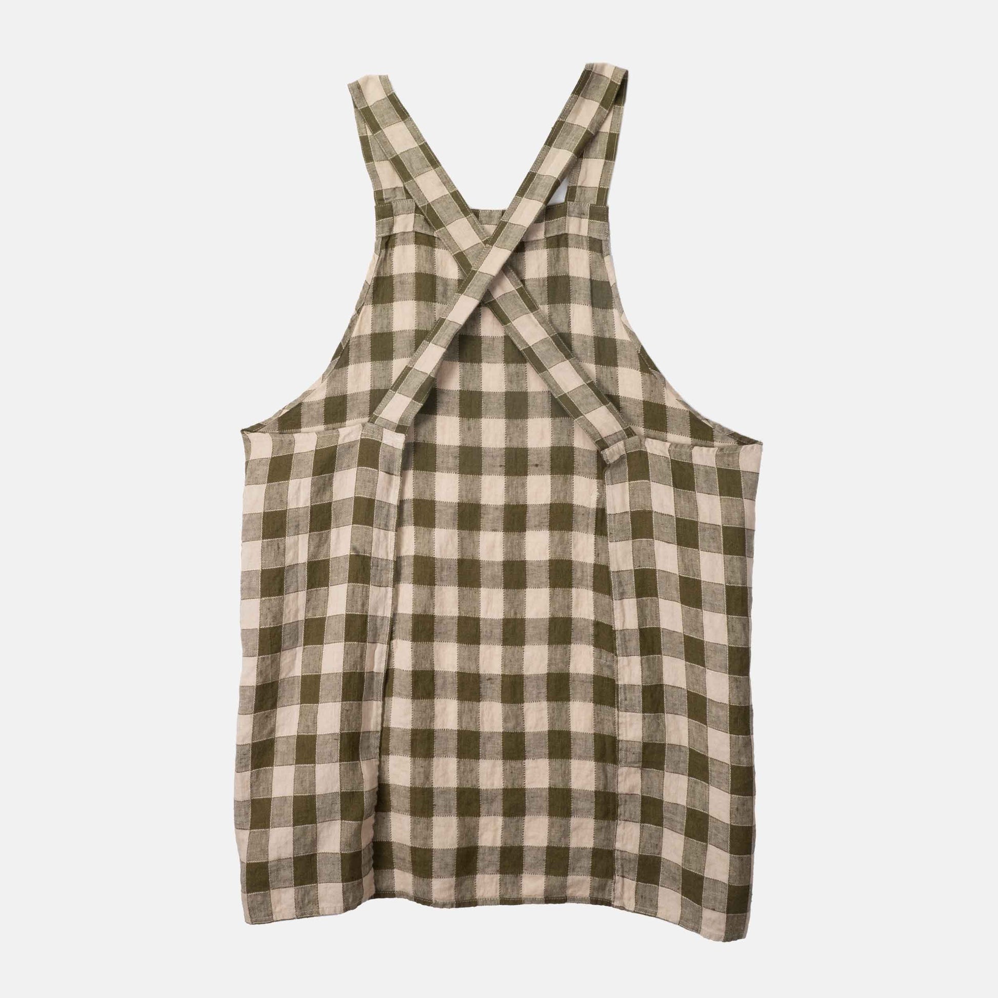 French Linen Apron in Olive Green/ Cream Gingham
