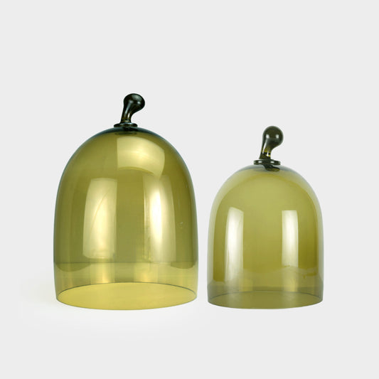 Mouth Blown Glass Cloches in Golden Green