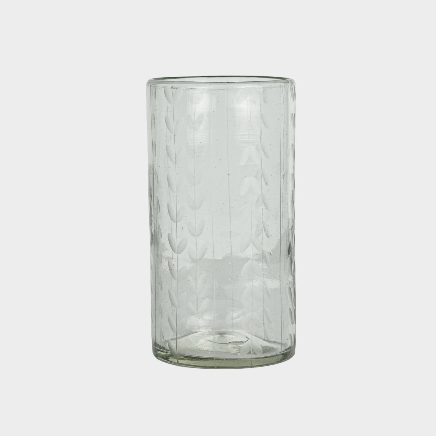 Leaf Etched Drinking Glasses in Blown Recycled Glass