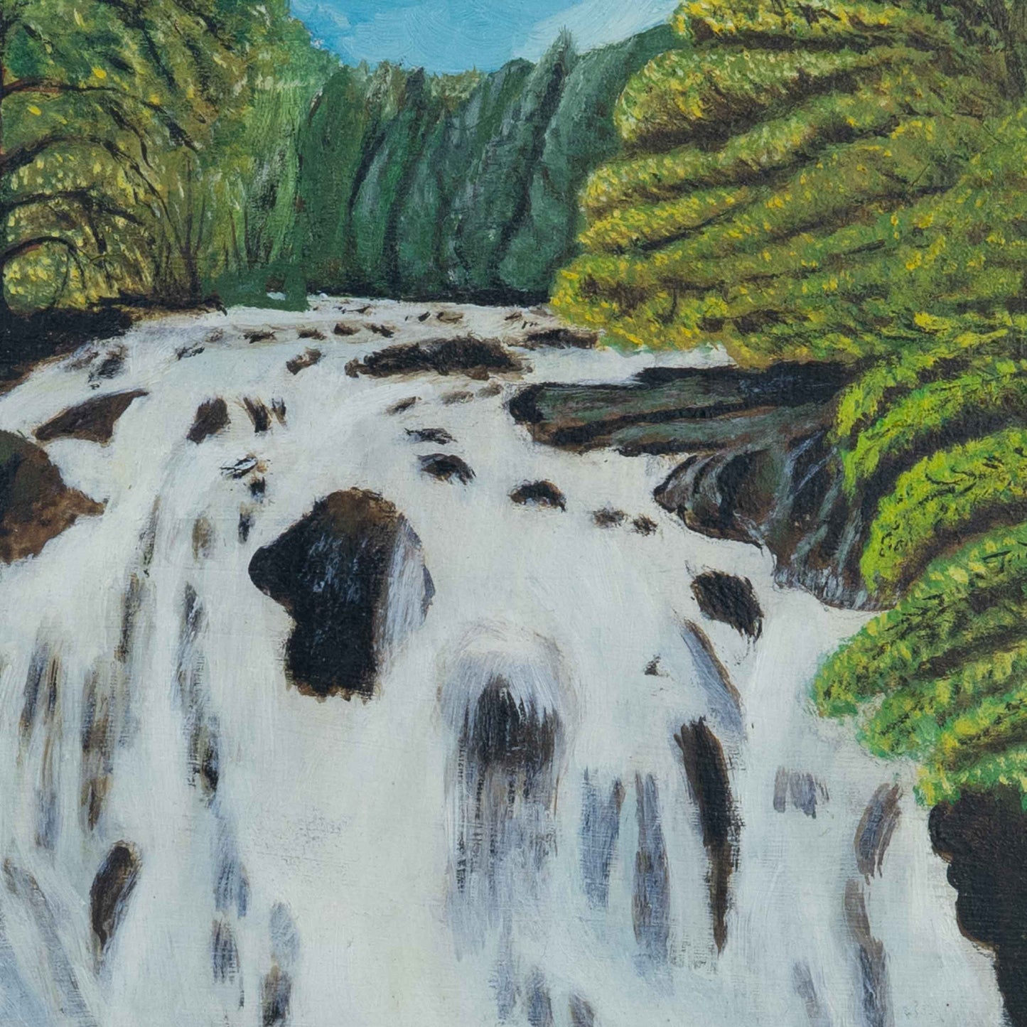 Vintage Painting of Waterfall, England