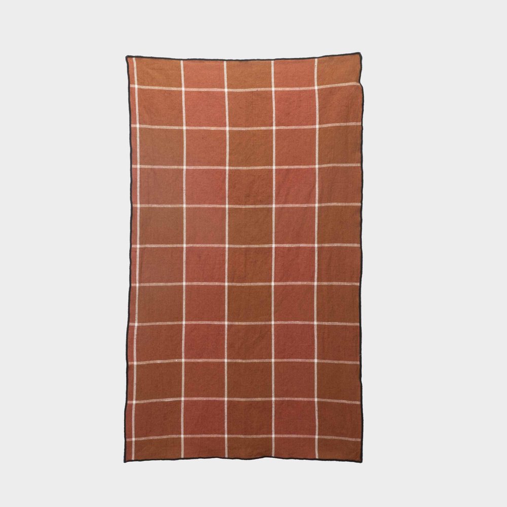 French Linen Kitchen Towel in Windowpane Plaid