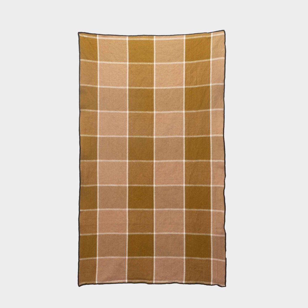 French Linen Kitchen Towel in Windowpane Plaid