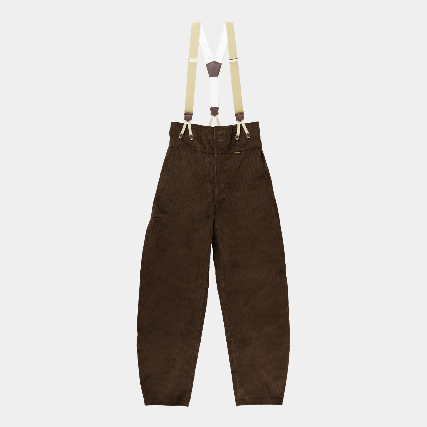 Le Laboureur Corduroy French Farm Pant with Braces in Dark Walnut
