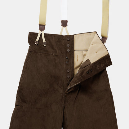 Le Laboureur Corduroy French Farm Pant with Braces in Dark Walnut