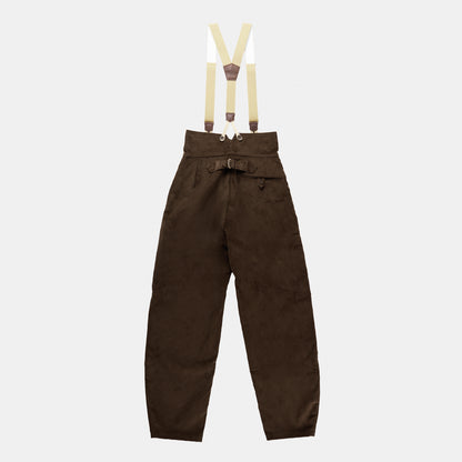 Le Laboureur Corduroy French Farm Pant with Braces in Dark Walnut